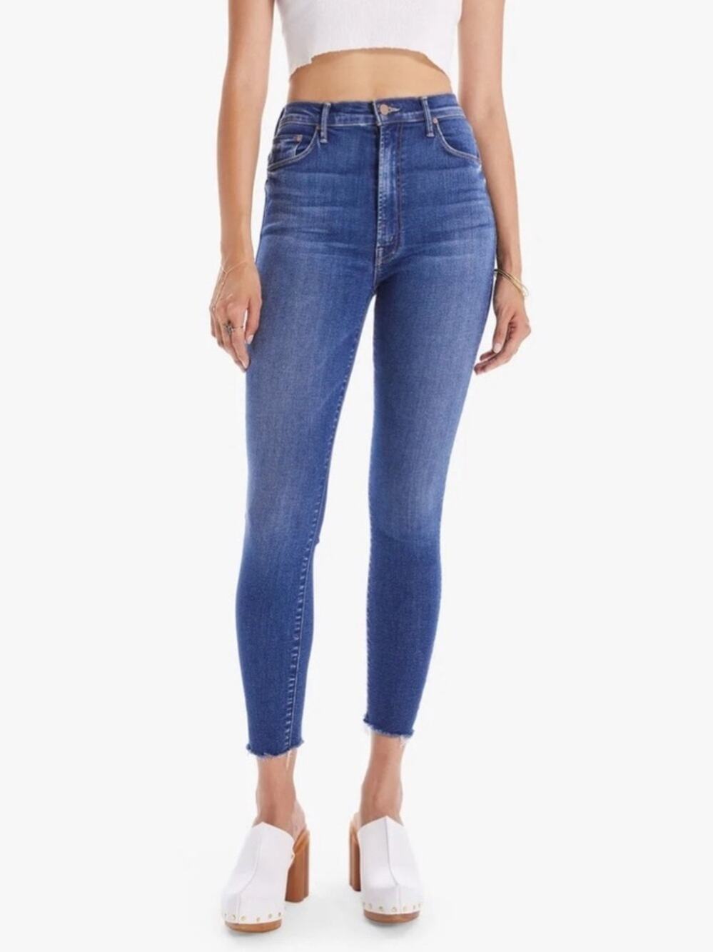 MOTHER Denim Women’s High Waisted Rail Ankle Fray Crop Jeans High Fidelity Wash